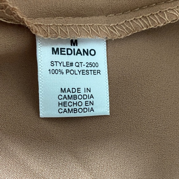 Sheer Zenana Outfitters Brown Tan Women's Short Sleeve Blouse Top - Picture 4 of 4